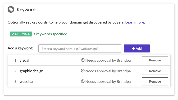 Setting keywords in Brandpa