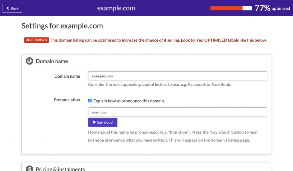 New optimisation view for a single domain